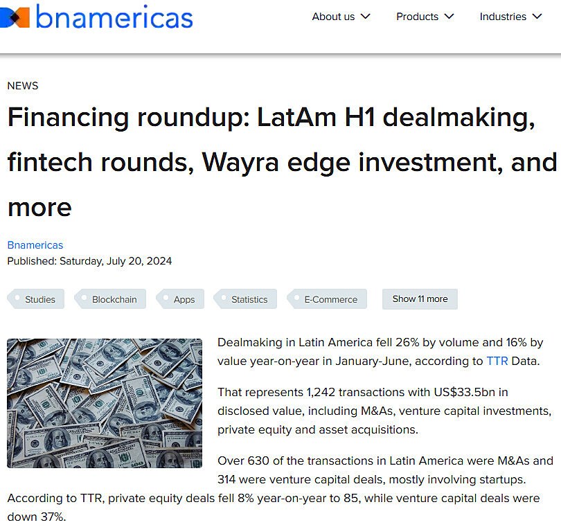 Financing roundup: LatAm H1 dealmaking, fintech rounds, Wayra edge investment, and more